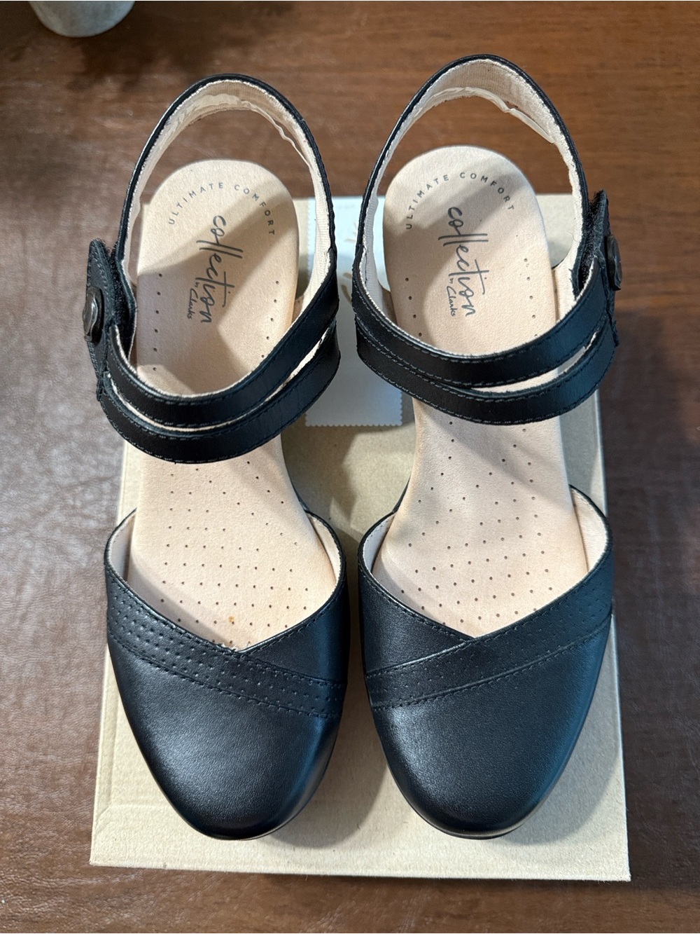Clark’s Black Leather Mary Jane Heels with Strap the Valerie Rally